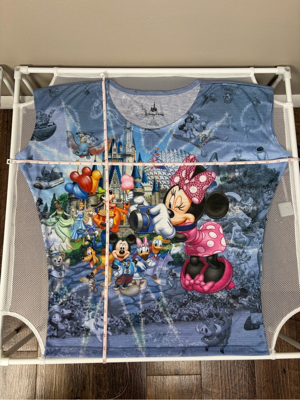 Disney Parks Blue Heathered Dolman Cap Sleeve Top Minnie Camera Castle S EUC AOP - Picture 12 of 16